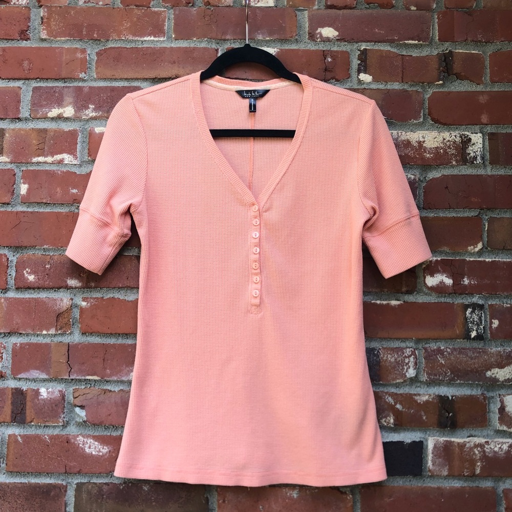 Nicole Miller Henley Top in Peach Pink Size S